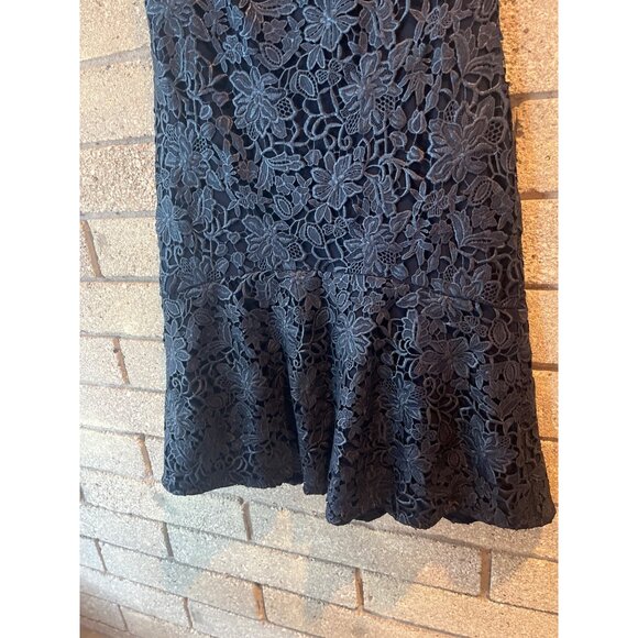 Black Lace Sleeveless A-Line Dress With Floral Overlay - Picture 2 of 9